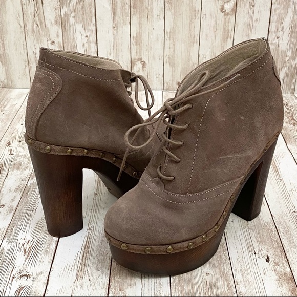 Steve Madden “CINNDI” Taupe Lace Up Platform Clog Ankle Boots Size 7 - Picture 6 of 16